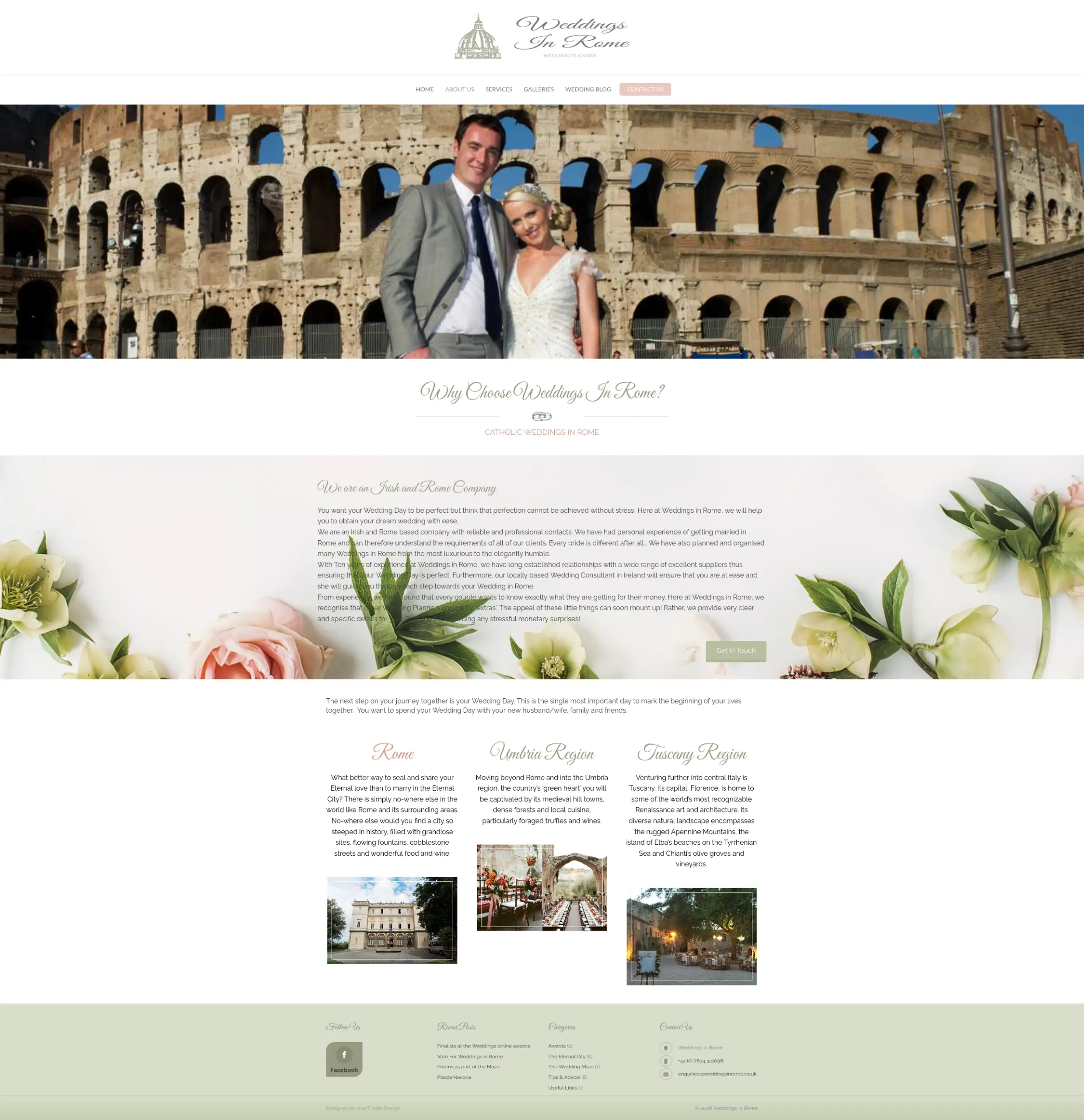 The Weddings in Rome about page: a couple photographed in front of the Colosseum