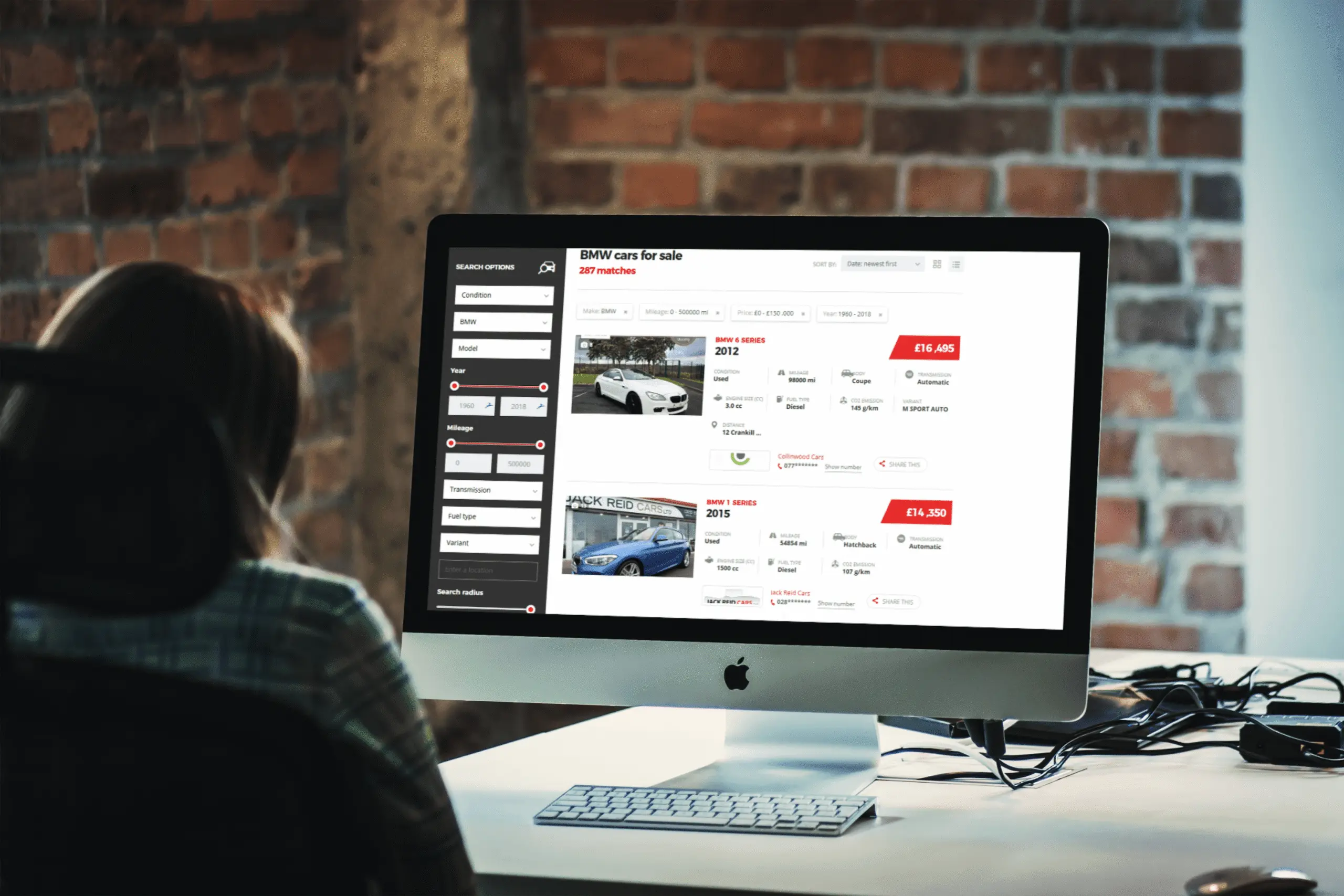 Someone browsing BlogMyCars search results on a desktop screen