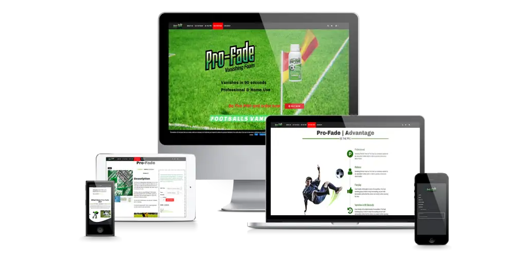 Pro-Fade shown on a desktop, laptop, tablet and two phones